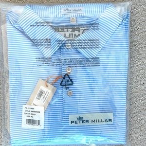 BRAND NEW Peter Millar Summer Comfort golf polo. Blue and white stripes size XL